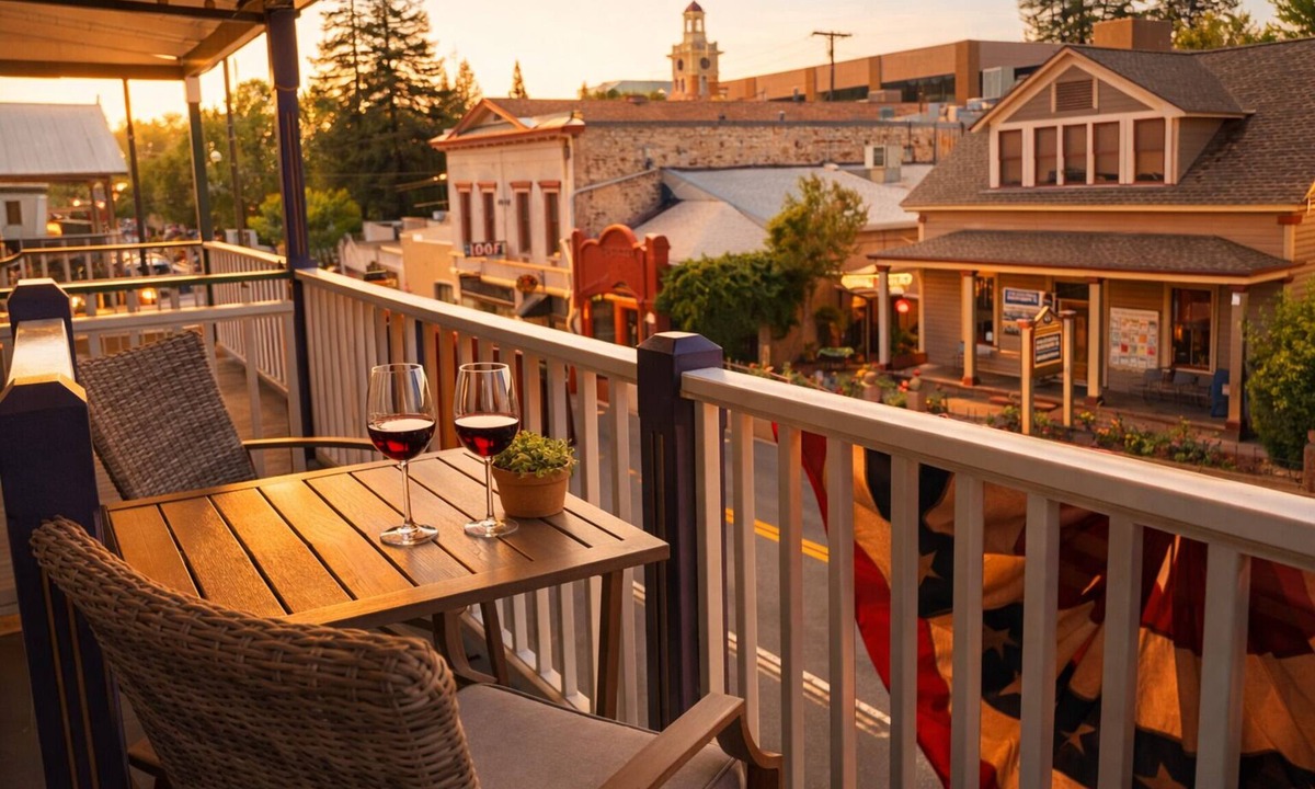 Sonora House | Private Balcony Overlooking Washington St in Downtown Sonora - Free Parking