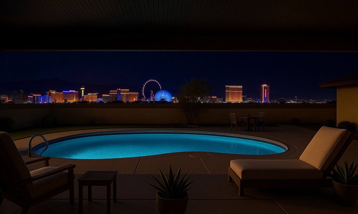 Sunrise Manor Villa | Private Estate w/Best Strip Views! Pool, Spa, Sauna, Gym, Game Room, & Casita