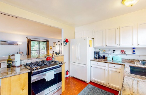 Crescent City North House | Creekside home 2-min drive to beach - hear the ocean from the deck
