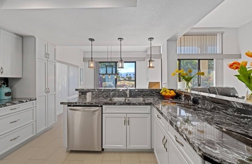 La Quinta Condo | Mountain & Golf Views + Pool & Spa + Fire Pit + BBQ + Golf Cart + Dog Friendly!