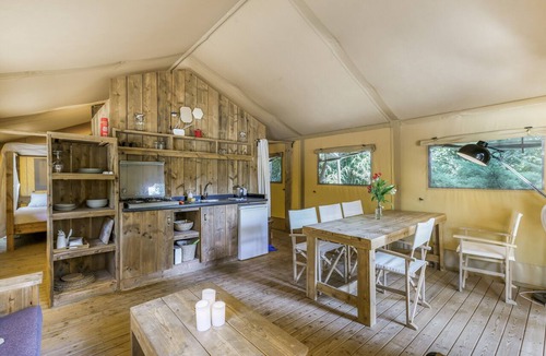 Molares RV Rental | “Oliveira Glamping” Tent with Mountain View, Private Pool, and Wi-Fi