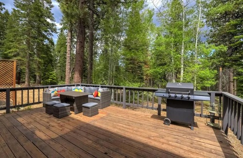 North Upper Truckee Ski Chalet | River Rock House Deck Forest Views