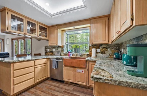 North Upper Truckee Ski Chalet | River Rock House Deck Forest Views
