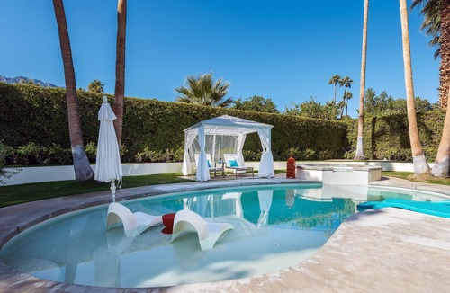 Palm Springs House | Saltwater Pool with Tanning Shelf, Spa, Two Fire Pits, Outdoor Shower, Cabana