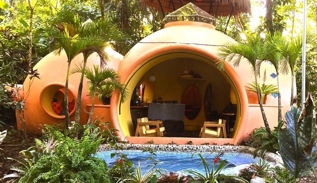 Adobe-style Dome Home with a pool In A Lush garden minutes from the beach.