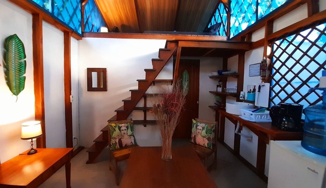 Beachfront Casita for 2, loft-style double bed & kitchenette with shaded porch