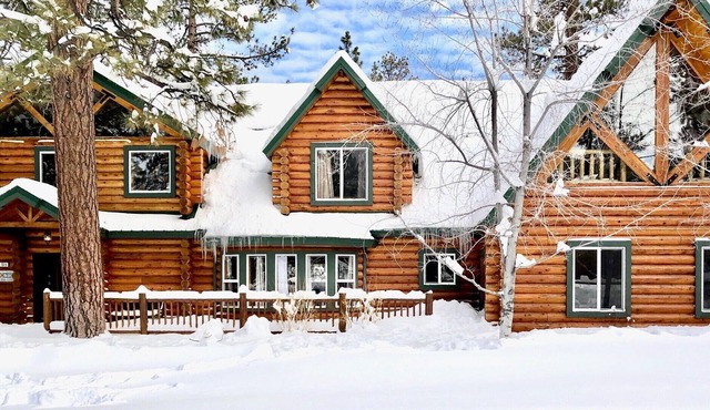 Huge full log cabin,1.5 ac, spa & fireplace! Near Lake & Village! Gas Grill!