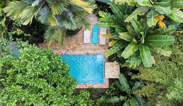 Private Villa Hot Jacuzzi&Pool, Magic Jungle Garden, steps from amenities&beach